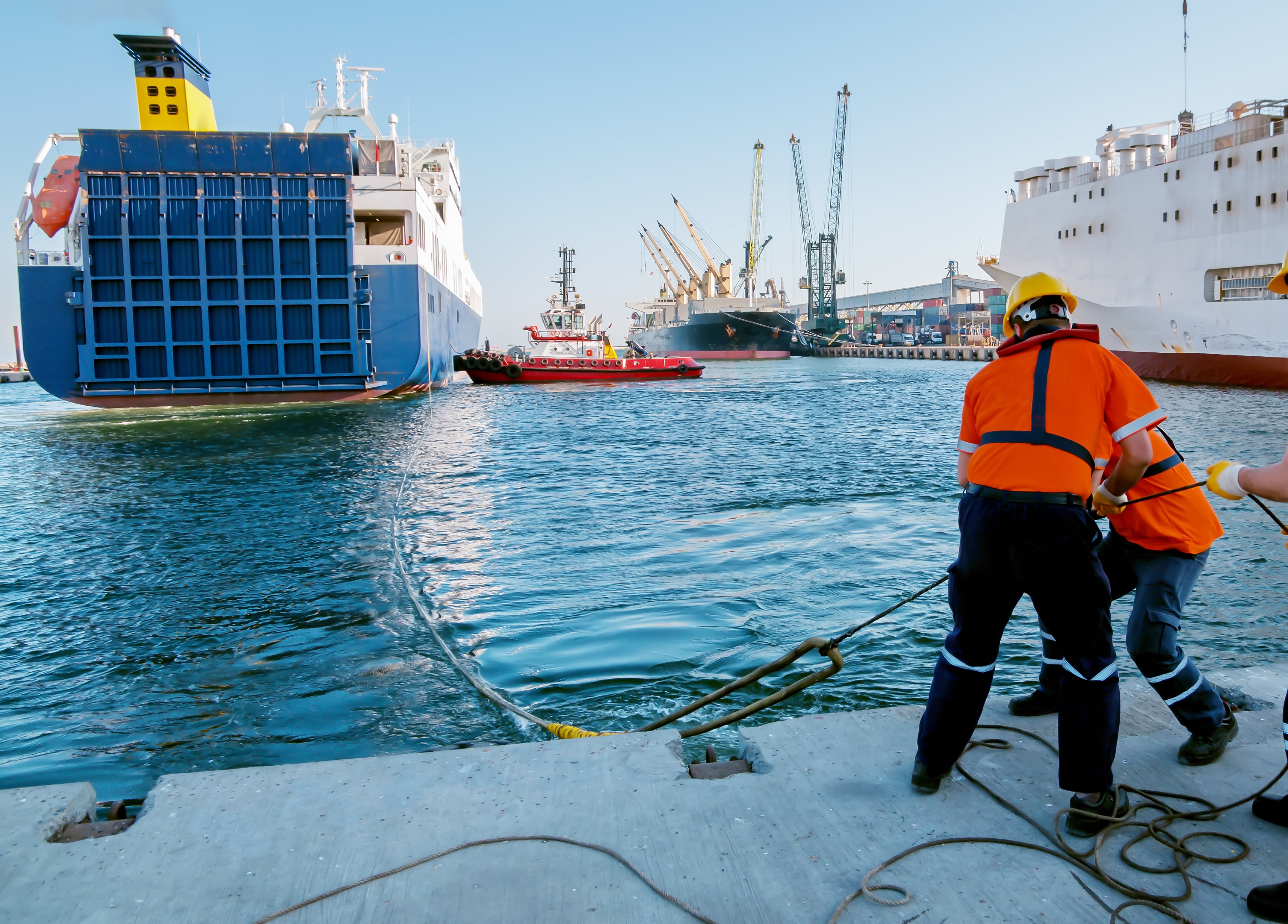 Crew working on mooring lines