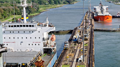 panama canal - ships passing by