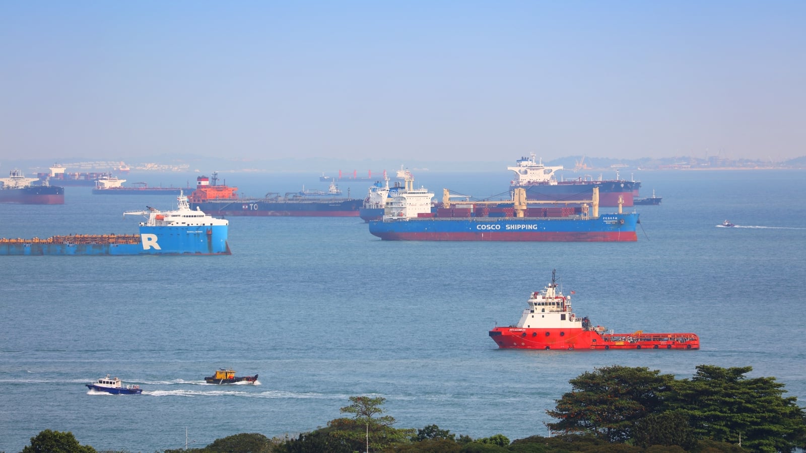 Ships entering Singapore